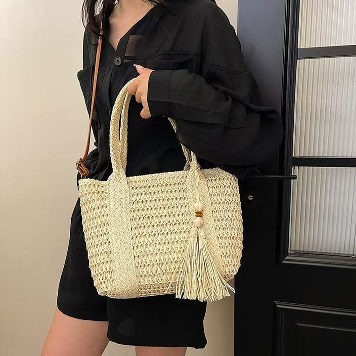 Braided tote bag with tassels and leather details Stornfield