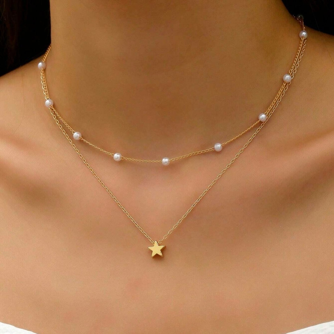 Layered Pearl and Star Charm Necklace Stornfield