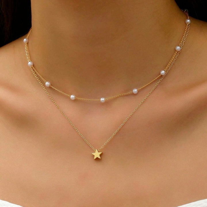 Layered Pearl and Star Charm Necklace Stornfield