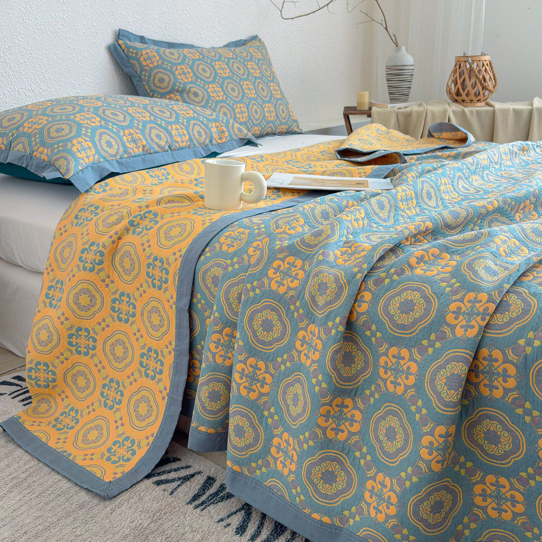 Quilted Lightweight Cotton-Blend Reversible Bedspread with Matching Pillow Shams