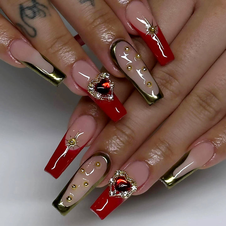 Exquisite artificial nails with heart design and glitter elements Stornfield