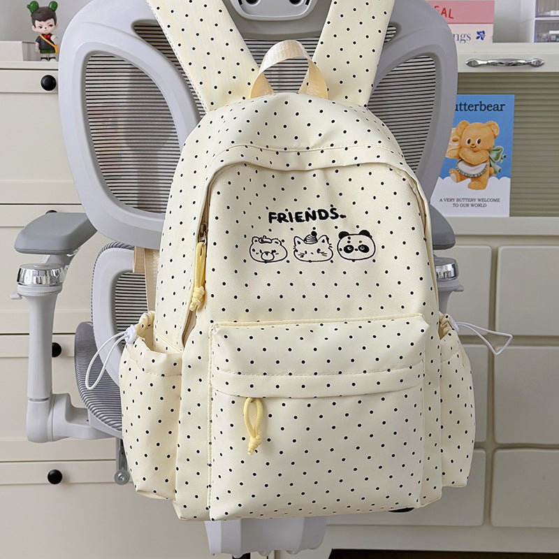 Playful Polka Dot Backpack with Cute Character Accents Stornfield