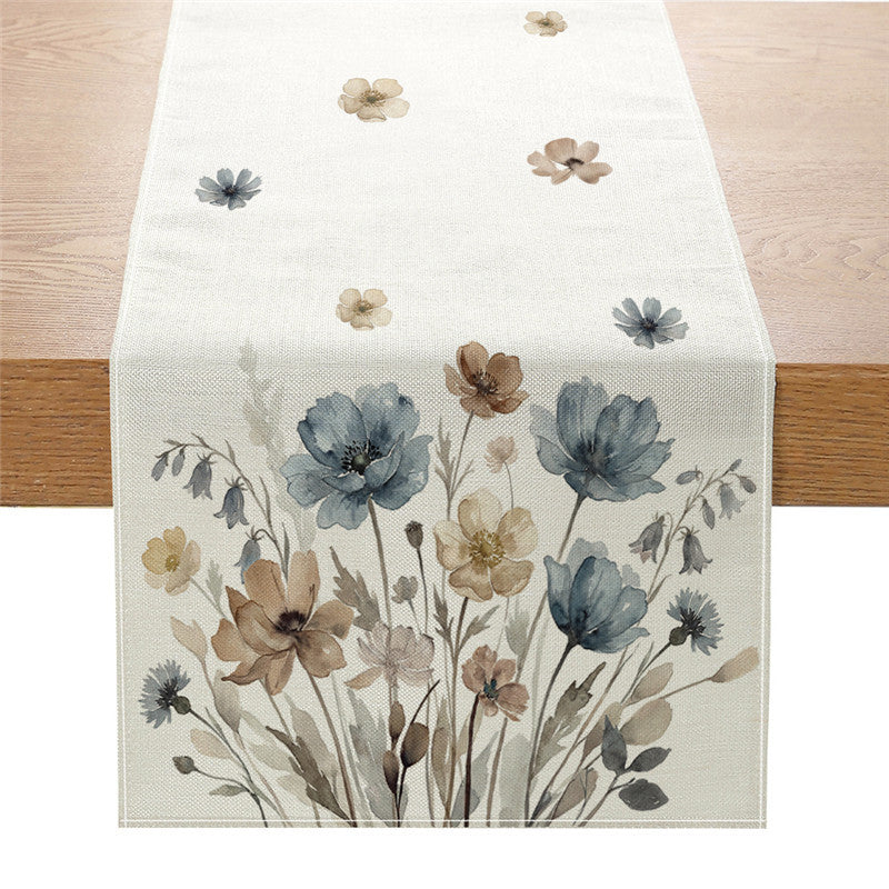 Watercolor Wildflower Cotton-Linen Table Runner with Meadow Botanical Print