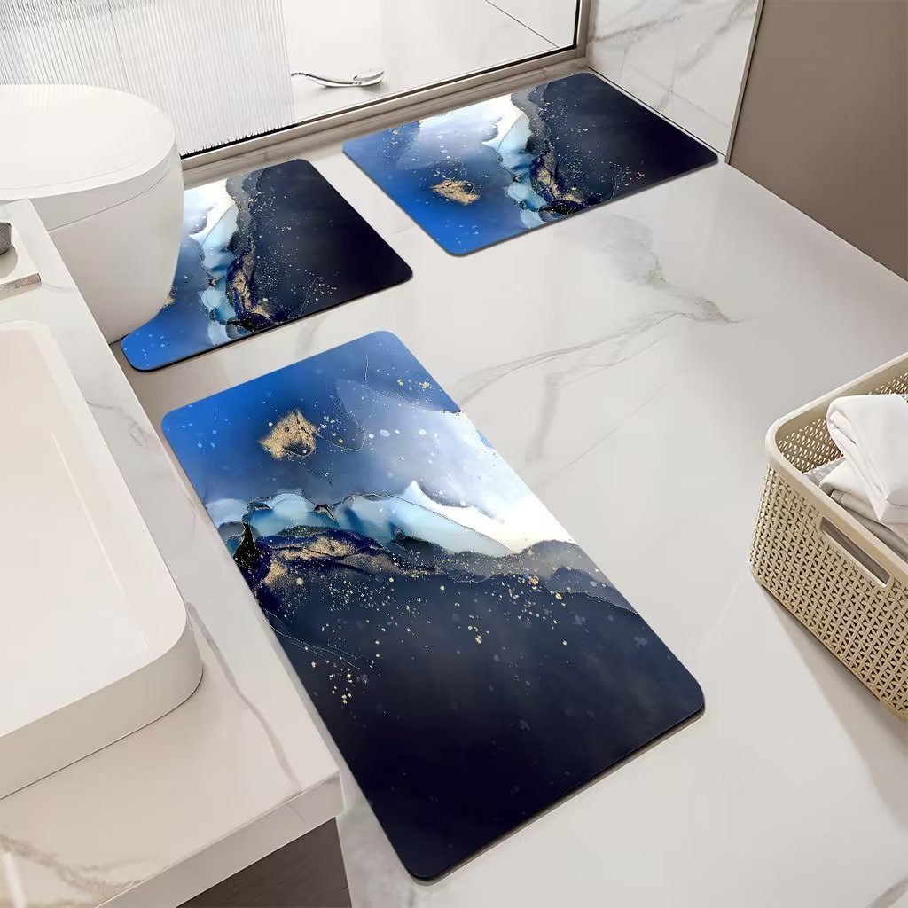 Luxurious Marble Pattern Bath Mat Set Stornfield