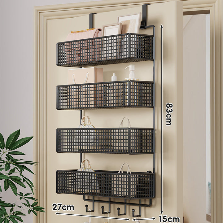 Over-Door Hanging Double-Tier Ventilated Mesh Storage Basket Organizer with Hooks