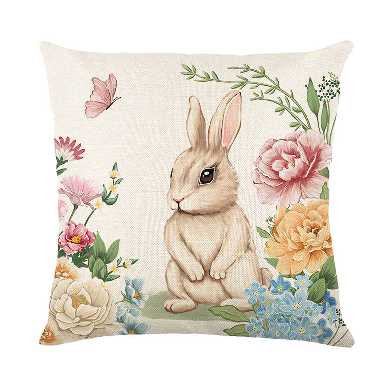 Spring Easter Cotton-Linen Square Decorative Throw Pillow Cover with 'Happy Easter' Script Print
