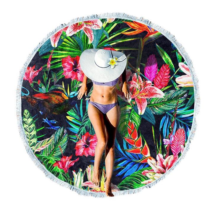 Round beach towel with tropical palm pattern Stornfield
