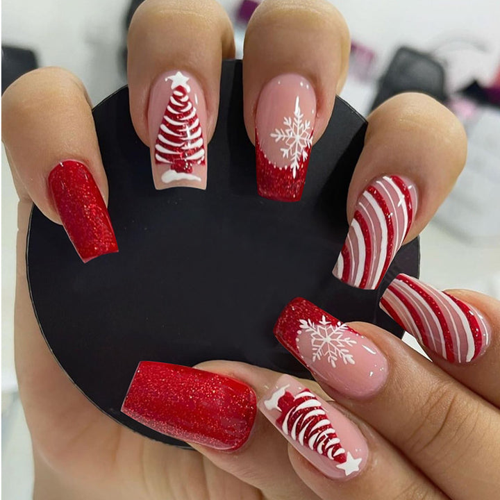 Artificial nail set with festive glitter and Christmas motifs Stornfield