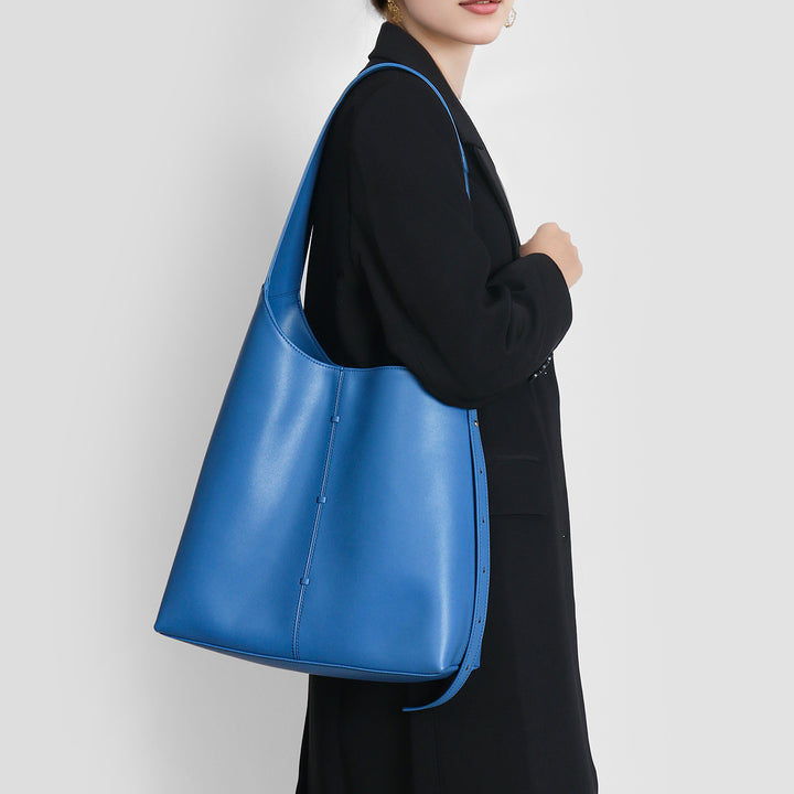 Sleek Curved Bucket Hobo Tote with Adjustable Side Strap