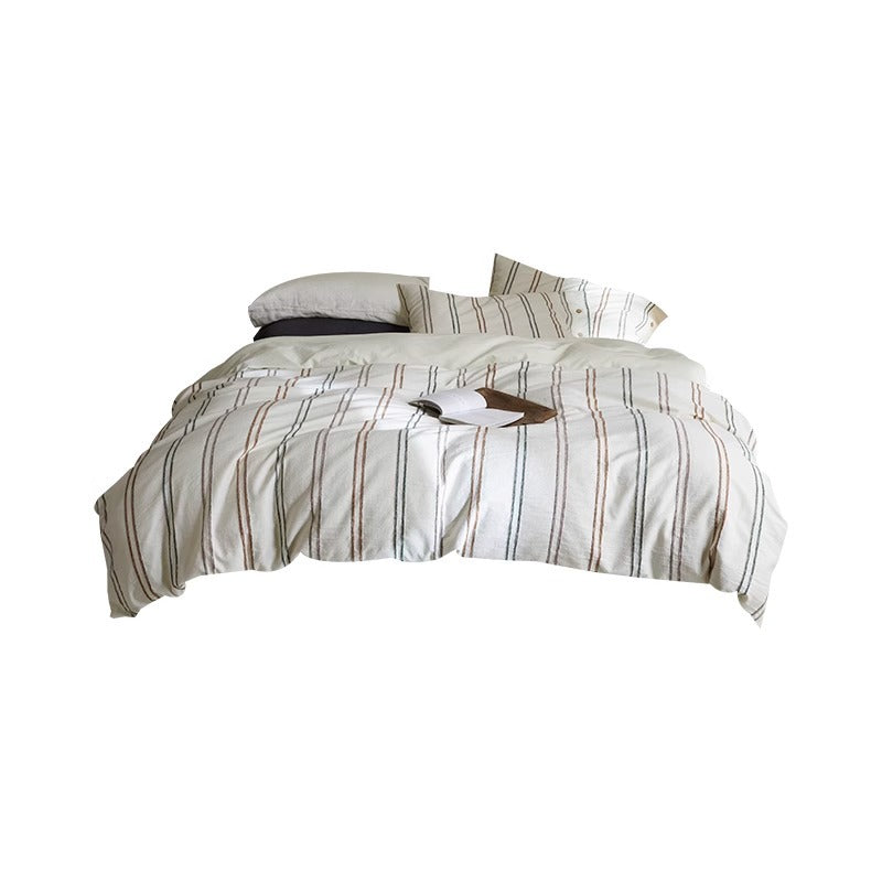Breathable Washed Linen-Blend Striped Duvet Cover Set with Envelope Pillow Shams