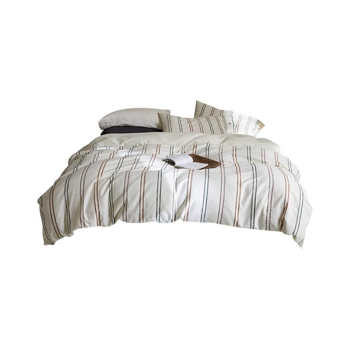 Breathable Washed Linen-Blend Striped Duvet Cover Set with Envelope Pillow Shams
