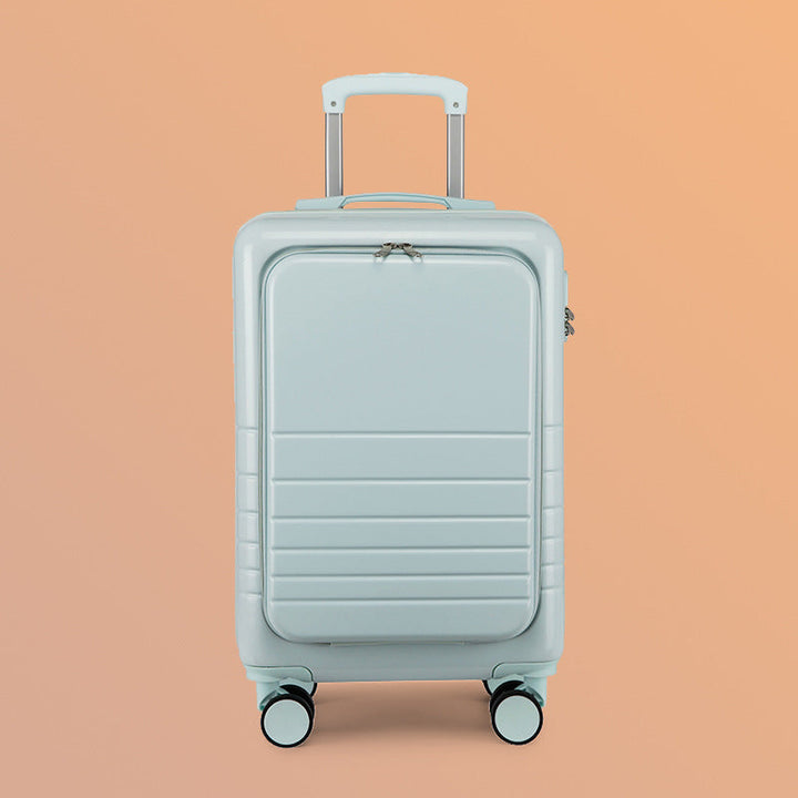 carry-on hardshell front-pocket spinner suitcase with quick-access compartment telescopic handle and smooth full-rotation wheels Stornfield