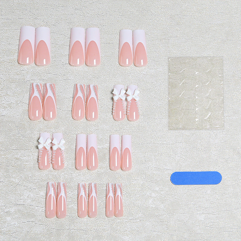 Elegant Fake Nails with Pearl and Bow Decorations Stornfield