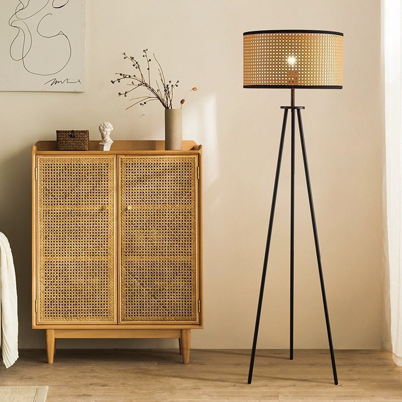 Tripod Floor Lamp with Woven Shade