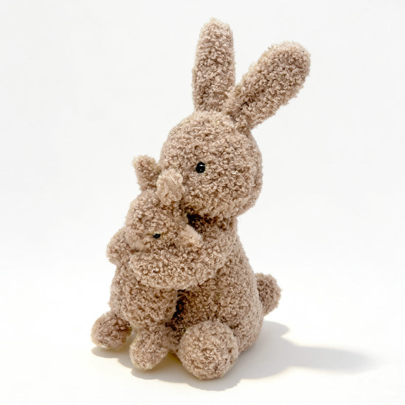 Plush Bunny Mother-and-Baby Cuddle Set with Curly Faux-Fur and Embroidered Details Stornfield
