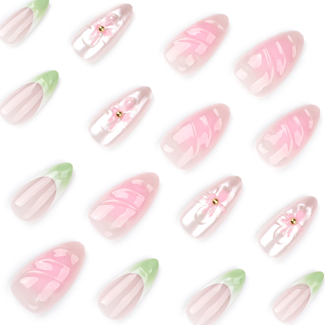 Artful Nail Extensions with Floral Design and Glamorous Accents Stornfield