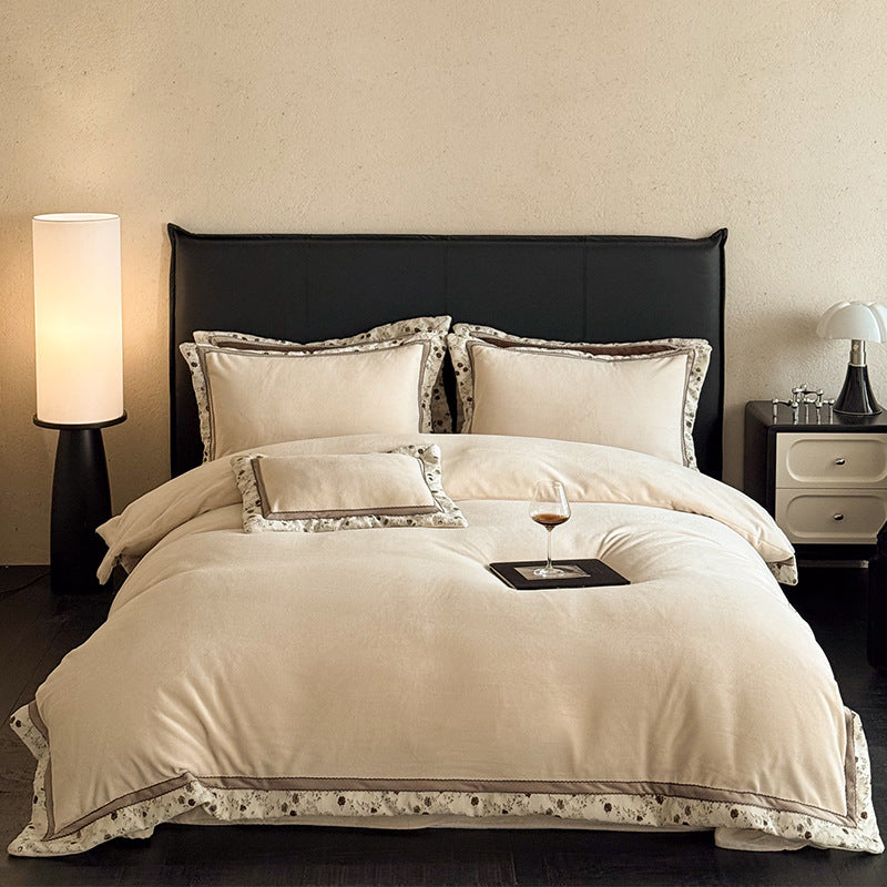 Plush Brushed Microfiber Duvet Cover & Sham Set with Floral Scalloped Trim