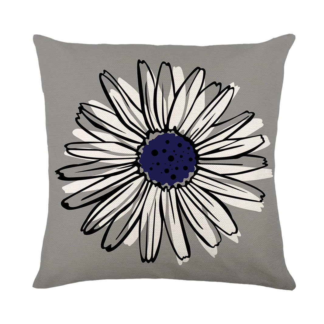Artistic Daisy Print Linen Throw Pillow