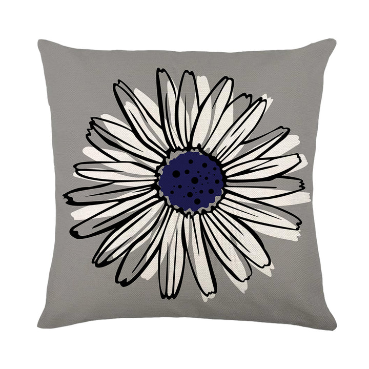 Artistic Daisy Print Linen Throw Pillow