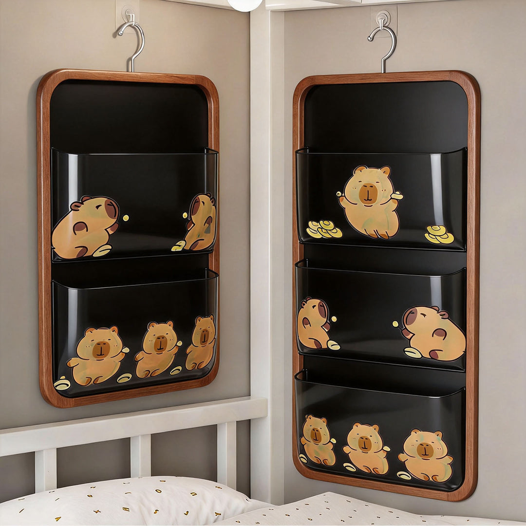 Hanging Clear PVC Nursery Door Organizer with Zipper Pockets and Cartoon Bear Print