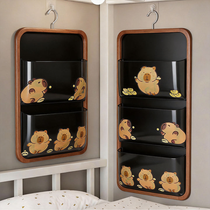 Hanging Clear PVC Nursery Door Organizer with Zipper Pockets and Cartoon Bear Print