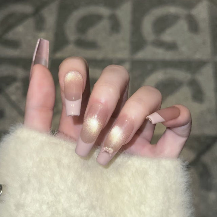 Reusable Press-On Nail Set with Elegant Bow Accents Stornfield