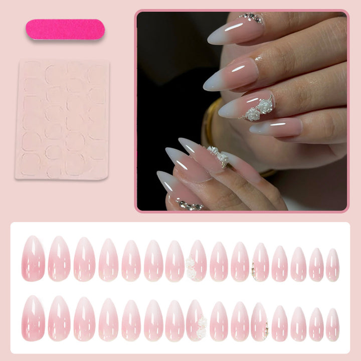Acrylic nail set with elegant rose decorations Stornfield