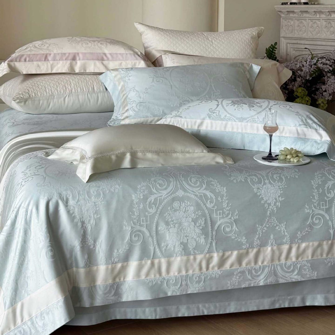 Jacquard Medallion Damask Cotton-Sateen Duvet Cover Set with Satin Border