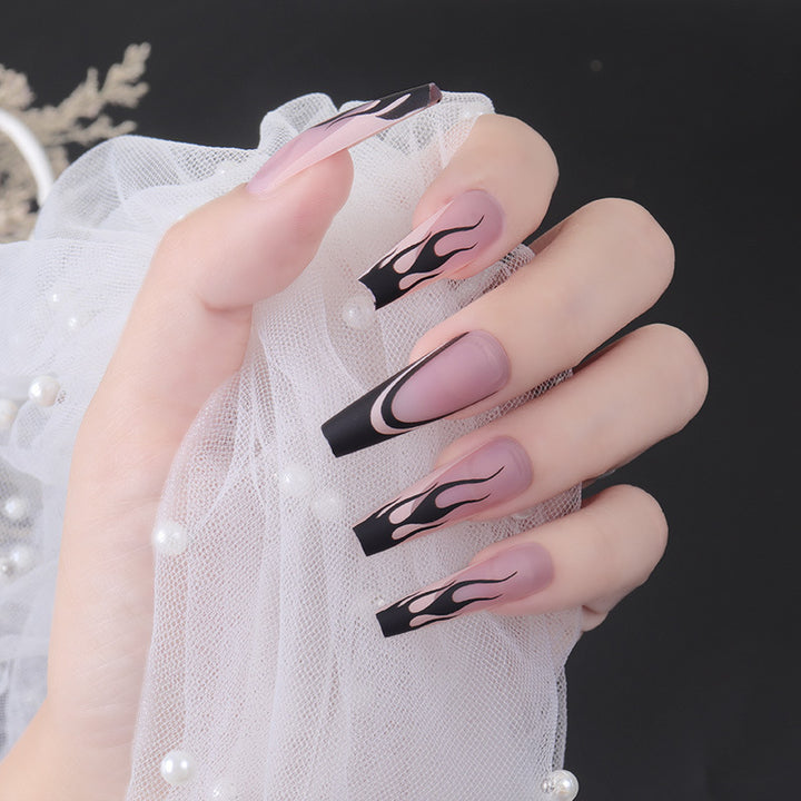 Artistic Long Stiletto Press-On Nails with Flame Design Stornfield