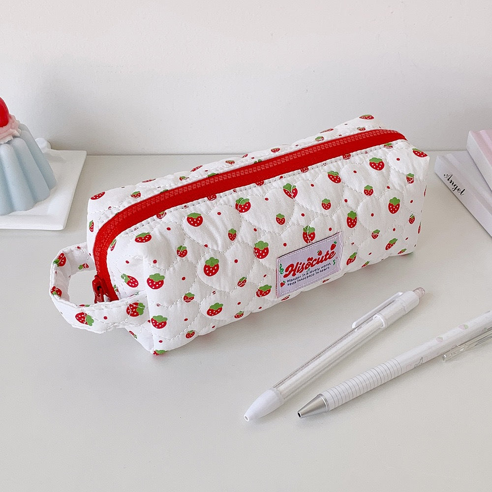Strawberry Print Quilted Pencil Case Stornfield