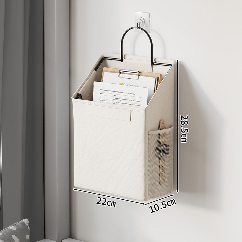 Wall-Mounted Canvas Pocket Organizer with Mesh Side Pouch and Metal Hook