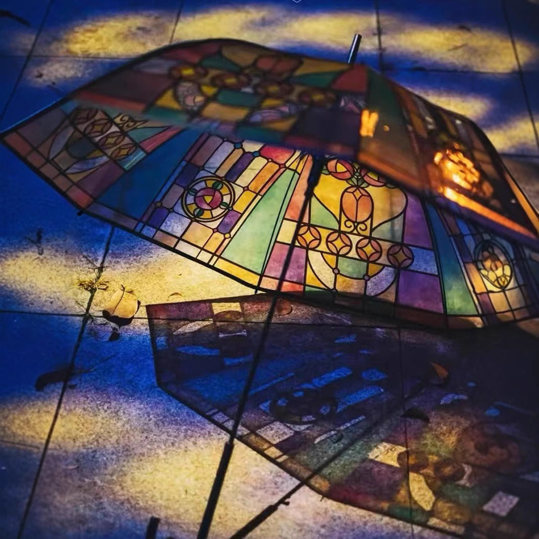 Women Folding Umbrella with Artistic Glass Window Design Stornfield
