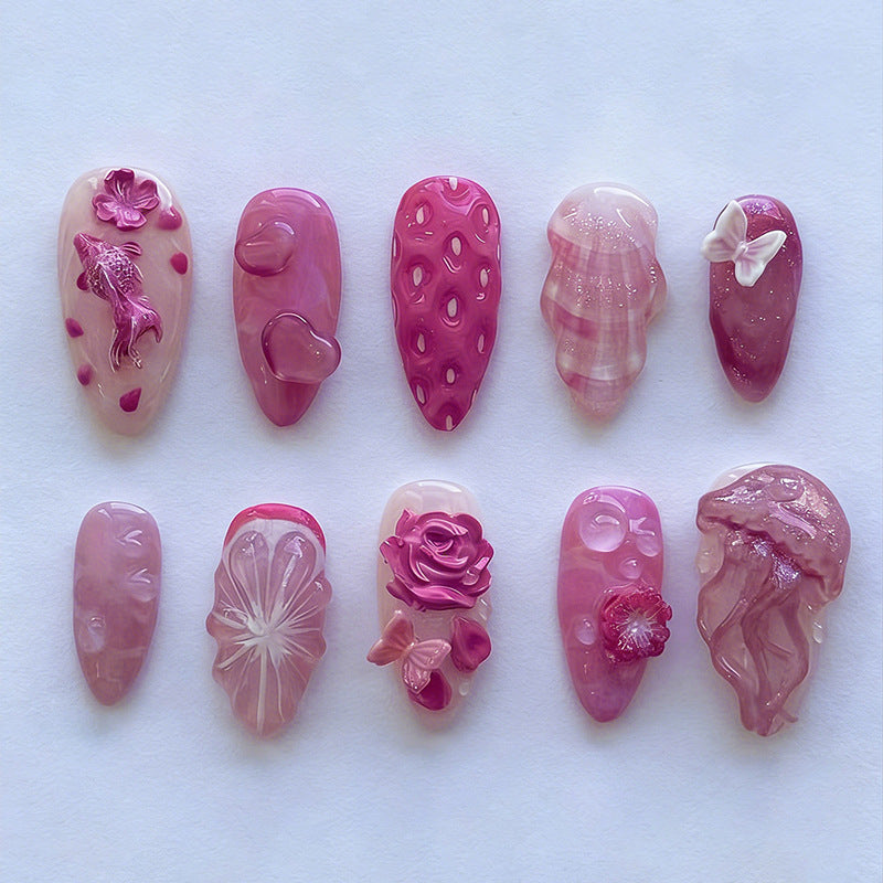 Artificial Nail Set with Floral and Maritime Designs Stornfield