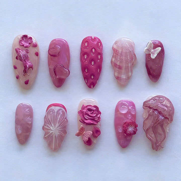 Artificial Nail Set with Floral and Maritime Designs Stornfield