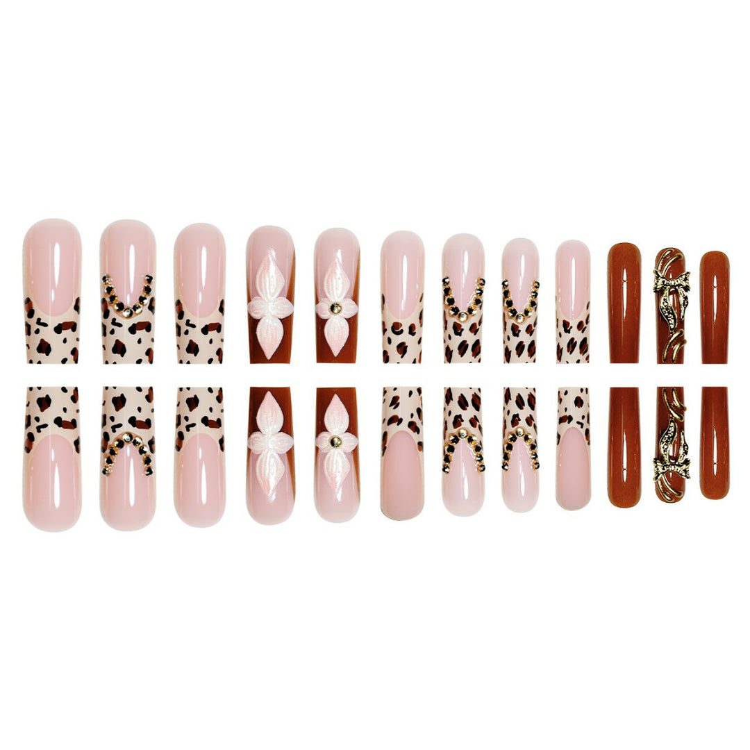 Artistic Long Press-On Nail Extensions with Elegant Floral Design Stornfield