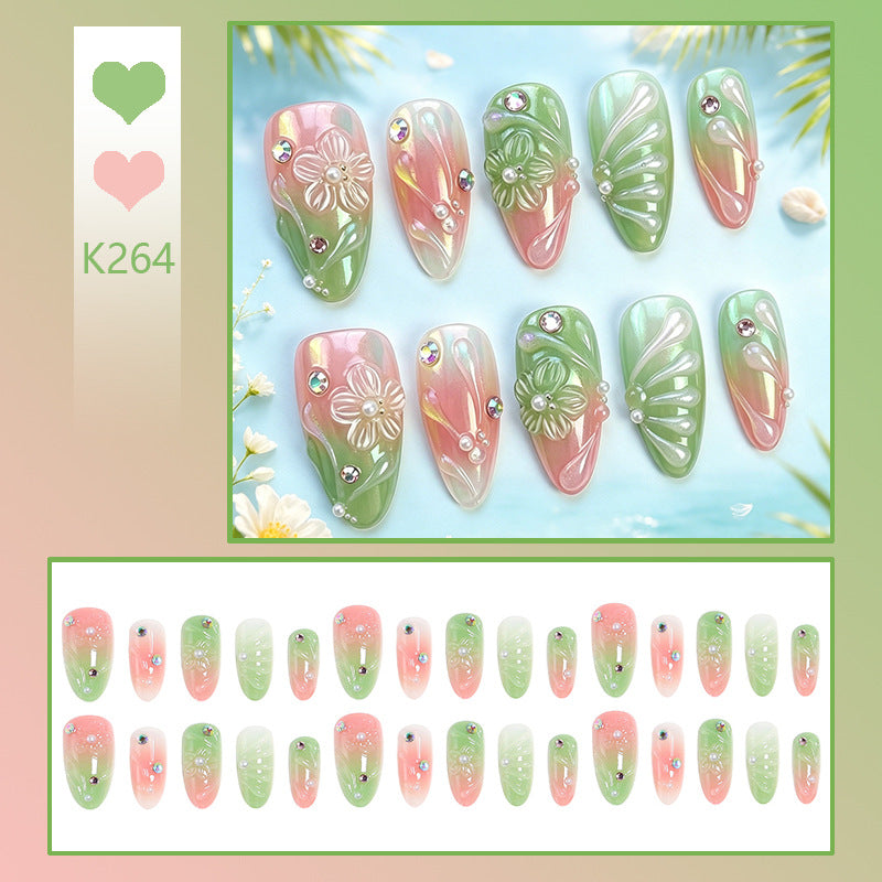 Acrylic Nail Set with Spring Design and Glitter Accents Stornfield