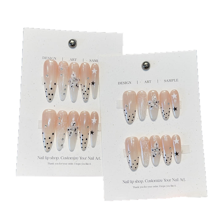 Acrylic Nails Set with Creative Designs and Shimmering Accents Stornfield