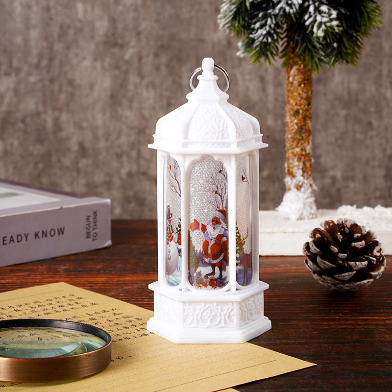 Vintage Moroccan-Style LED Snow Lantern with Rotating Christmas Scene