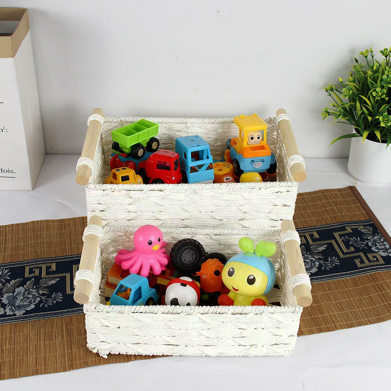 Handcrafted Woven Storage Basket with Wooden Handles Stornfield
