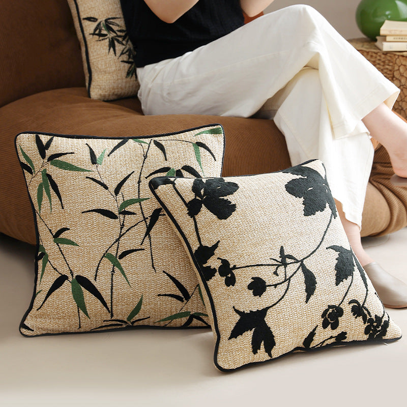 Woven decorative cushion cover with bamboo leaf jacquard and contrast piping Stornfield