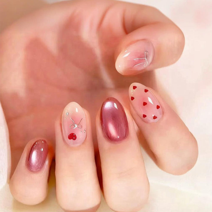 Nail art set with romantic hearts and elegant bows Stornfield