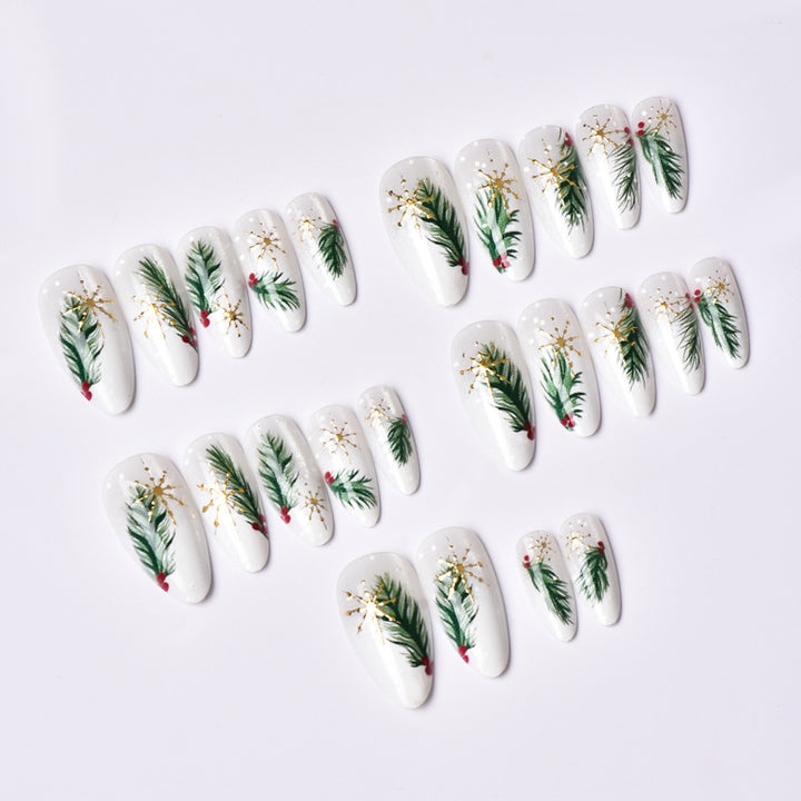 Festive Botanical Press-On Nail Art