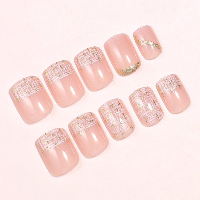 Elegant Press-On Nail Set with Gold Accent and Glitter Design Stornfield