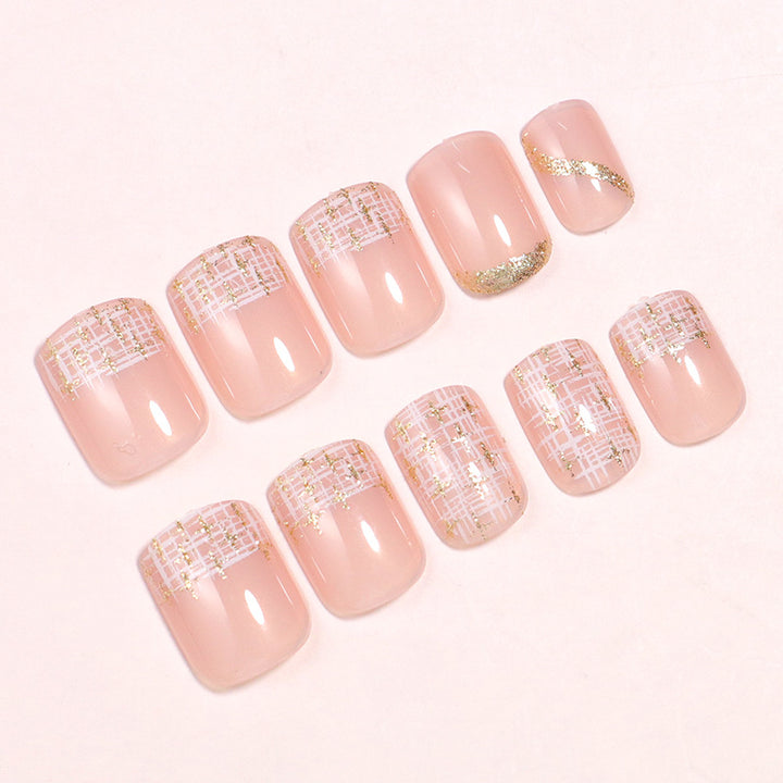 Elegant Press-On Nail Set with Gold Accent and Glitter Design Stornfield