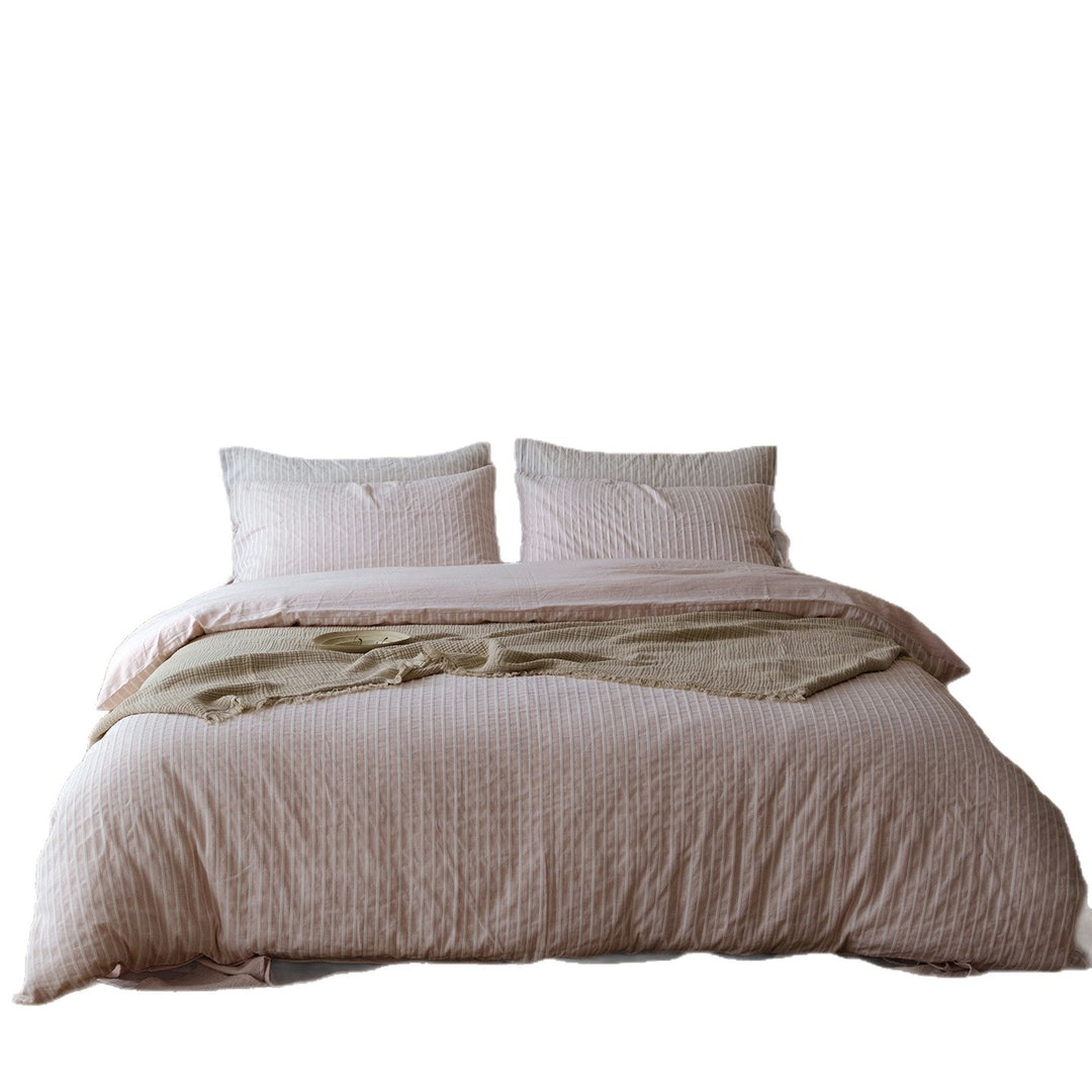Striped Washed Linen Duvet Cover Set with Tie-Closure Pillowcases