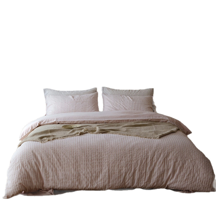 Striped Washed Linen Duvet Cover Set with Tie-Closure Pillowcases