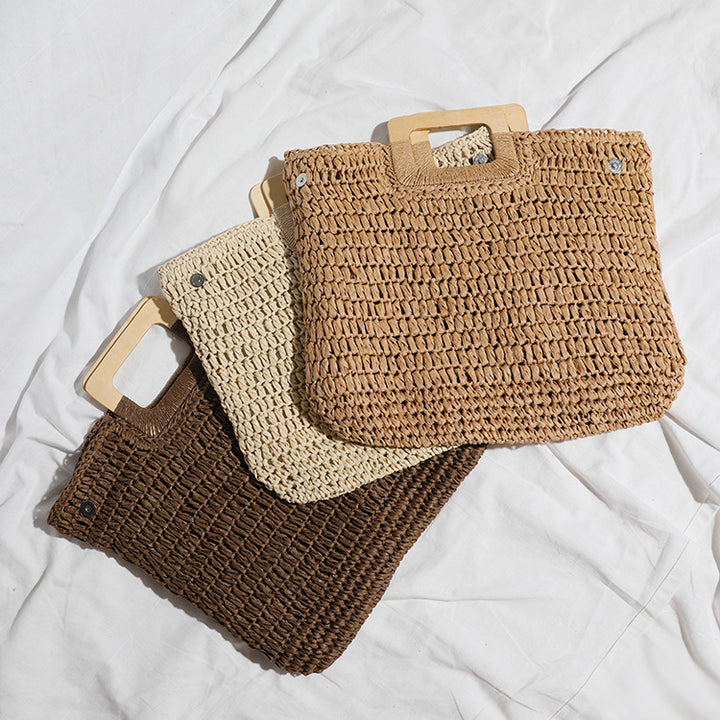 Basket bag with stylish wooden handle Stornfield
