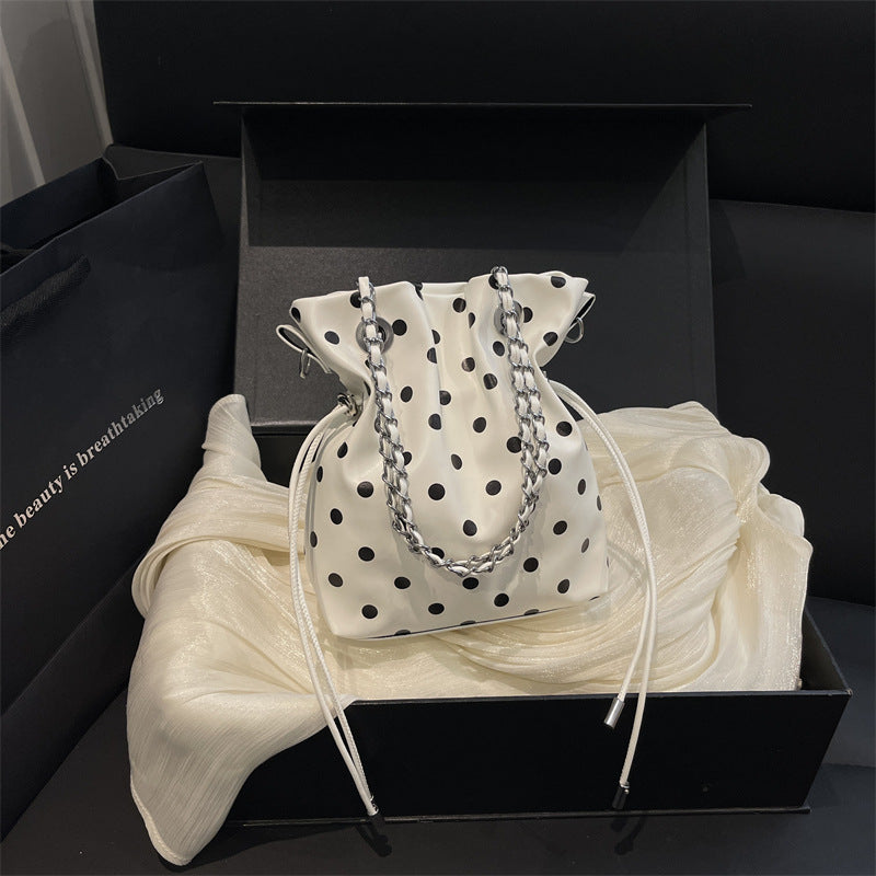 Polka Dot Drawstring Bucket Handbag
