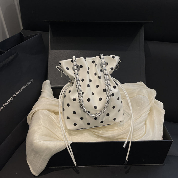 Polka Dot Drawstring Bucket Handbag