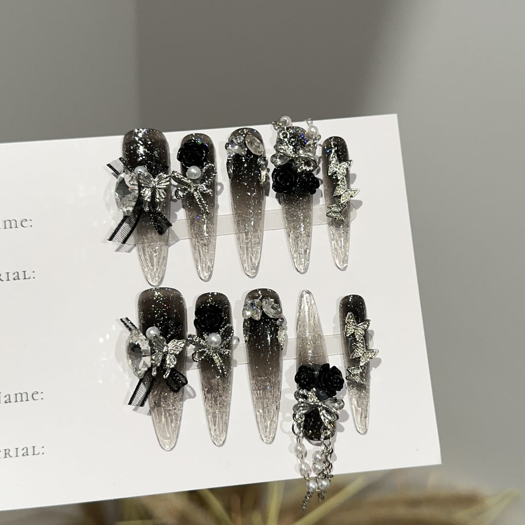 Elegant Rhinestone-Embellished Press-On Nail Extensions